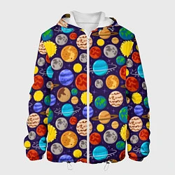 Куртка с капюшоном мужская Мультяшные планеты, цвет: 3D-белый