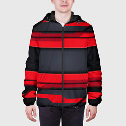 Куртка с капюшоном мужская Red and Black 3D abstract, цвет: 3D-черный — фото 2