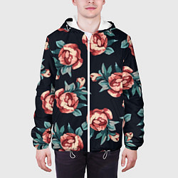 Куртка с капюшоном мужская Розы, цвет: 3D-белый — фото 2