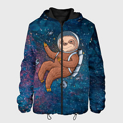 Куртка с капюшоном мужская Милый ленивец в космосе, цвет: 3D-черный