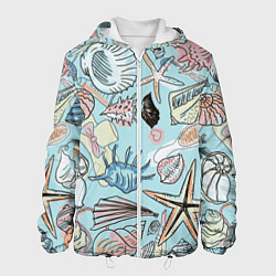 Куртка с капюшоном мужская Морские обитатели, цвет: 3D-белый