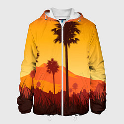Куртка с капюшоном мужская Лето, Пальмы, вечер, цвет: 3D-белый