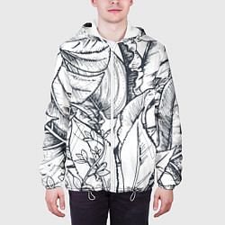Куртка с капюшоном мужская Тропические листья, цвет: 3D-белый — фото 2