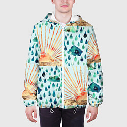 Куртка с капюшоном мужская Осенний паттерн: Дождь и солнце, цвет: 3D-белый — фото 2