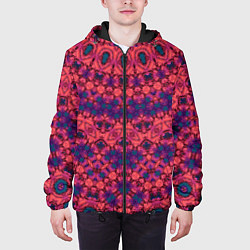 Куртка с капюшоном мужская Круглый красный орнамент, цвет: 3D-черный — фото 2