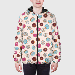 Куртка с капюшоном мужская Пончики донаты паттерн, цвет: 3D-черный — фото 2