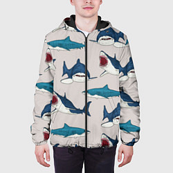 Куртка с капюшоном мужская Кровожадные акулы паттерн, цвет: 3D-черный — фото 2