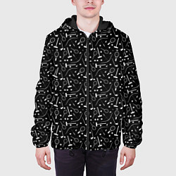 Куртка с капюшоном мужская Черно-белый спортивный узор, цвет: 3D-черный — фото 2