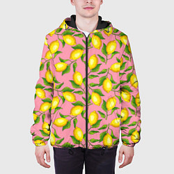 Куртка с капюшоном мужская Лимоны паттерн, цвет: 3D-черный — фото 2