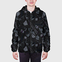 Куртка с капюшоном мужская Темный серый узор мемфис, цвет: 3D-черный — фото 2