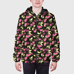 Куртка с капюшоном мужская Вишневый узор, цвет: 3D-черный — фото 2
