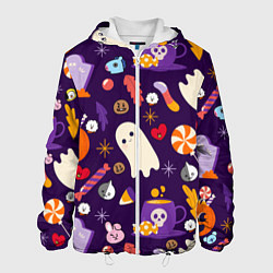 Куртка с капюшоном мужская HALLOWEEN BTS BT21 PATTERN БТ21 БТС ХЕЛЛОУИН, цвет: 3D-белый