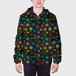 Куртка с капюшоном мужская Разноцветные Снежинки, цвет: 3D-черный — фото 2