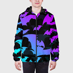 Куртка с капюшоном мужская ЛЕТУЧИЕ МЫШИ ХЕЛЛОУИН НЕОН HALLOWEEN NEON, цвет: 3D-черный — фото 2