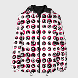 Куртка с капюшоном мужская Игра в кальмара: Паттерн масок, цвет: 3D-черный