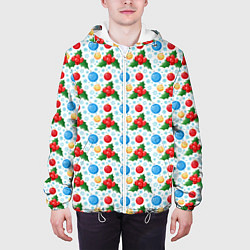 Куртка с капюшоном мужская Новогодняя Символика украшения, цвет: 3D-белый — фото 2