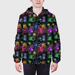 Куртка с капюшоном мужская Снежинки в разных цветах, цвет: 3D-черный — фото 2