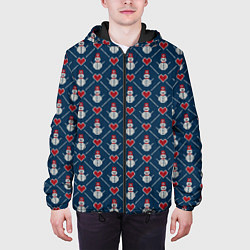Куртка с капюшоном мужская Снеговики с Сердечками, цвет: 3D-черный — фото 2