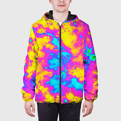 Куртка с капюшоном мужская Яркая абстракция космических красок, цвет: 3D-черный — фото 2