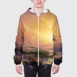 Куртка с капюшоном мужская Шторм в море девятый вал, цвет: 3D-белый — фото 2