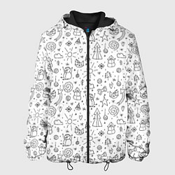 Куртка с капюшоном мужская Зимнее дудл настроение, цвет: 3D-черный