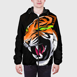 Куртка с капюшоном мужская Тигр, с зелеными глазами, цвет: 3D-черный — фото 2