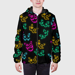 Куртка с капюшоном мужская НЕОНОВЫЕ КОТИКИ NEON FACES CATS, цвет: 3D-черный — фото 2