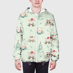 Куртка с капюшоном мужская Олени, медведи и еноты, цвет: 3D-белый — фото 2