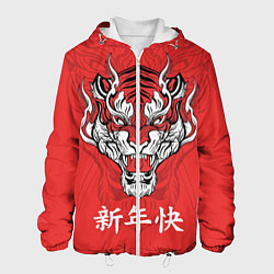 Куртка с капюшоном мужская Красный тигр - дракон, цвет: 3D-белый