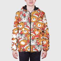 Куртка с капюшоном мужская НОВОГОДНИЕ ТИГРЫ ПАТТЕРН 2022, цвет: 3D-черный — фото 2