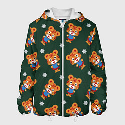 Куртка с капюшоном мужская Тигрёнок и снежинка, цвет: 3D-белый