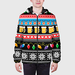 Куртка с капюшоном мужская Новогодний пивной узор, цвет: 3D-черный — фото 2