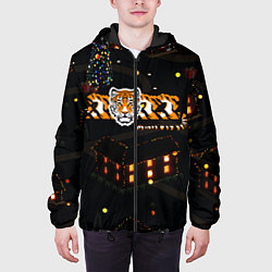 Куртка с капюшоном мужская Ночной новогодний город 2022 год тигра, цвет: 3D-черный — фото 2
