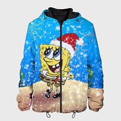 Куртка с капюшоном мужская НОВОГОДНИЙ ГУБКА БОБ КВАДРАТНЫЕ ШТАНЫ, цвет: 3D-черный