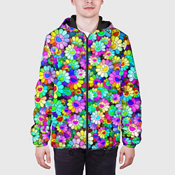 Куртка с капюшоном мужская Rainbow flowers, цвет: 3D-черный — фото 2