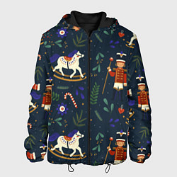 Куртка с капюшоном мужская Щелкунчик паттерн с лошадкой, цвет: 3D-черный
