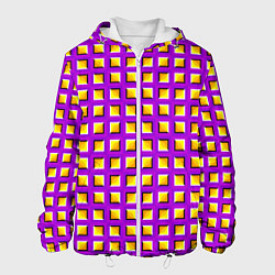 Куртка с капюшоном мужская Фиолетовый Фон с Желтыми Квадратами Иллюзия Движен, цвет: 3D-белый