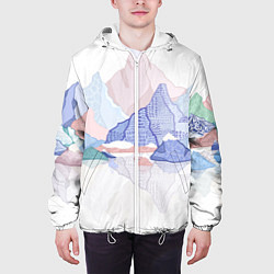Куртка с капюшоном мужская Разноцветные пастельные оттенки гор в отражении во, цвет: 3D-белый — фото 2