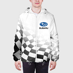 Куртка с капюшоном мужская Subaru, Субару Спорт, Финишный флаг, цвет: 3D-белый — фото 2