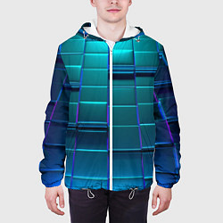 Куртка с капюшоном мужская 3D квадраты неоновые, цвет: 3D-белый — фото 2