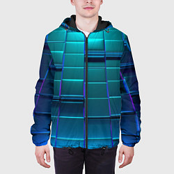 Куртка с капюшоном мужская 3D квадраты неоновые, цвет: 3D-черный — фото 2