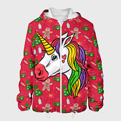 Куртка с капюшоном мужская New Year Unicorn 2022, цвет: 3D-белый