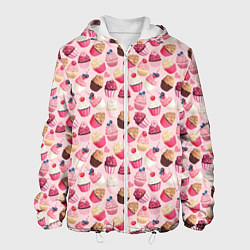 Куртка с капюшоном мужская Пирожные с Ягодами, цвет: 3D-белый
