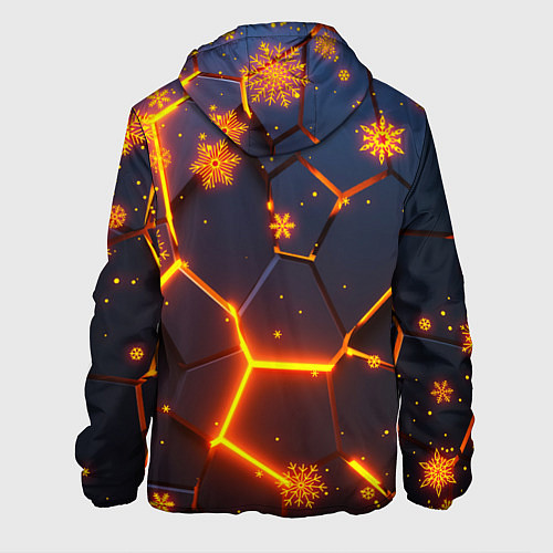 Мужская куртка НОВОГОДНИЕ ОГНЕННЫЕ 3D ПЛИТЫ FIRE NEON HEXAGON / 3D-Белый – фото 2