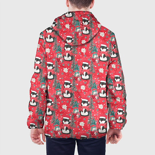 Мужская куртка Пингвины красный паттерн / 3D-Черный – фото 4