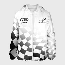 Куртка с капюшоном мужская Audi Quattro, Ауди Кватро, Финишный флаг, цвет: 3D-белый