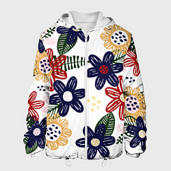 Куртка с капюшоном мужская Разноцветные цветы в мультяшном стиле, цвет: 3D-белый