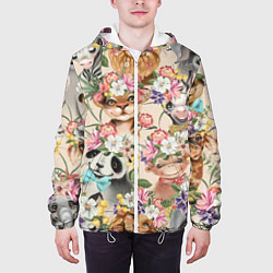 Куртка с капюшоном мужская Дикие животные паттерн, цвет: 3D-белый — фото 2