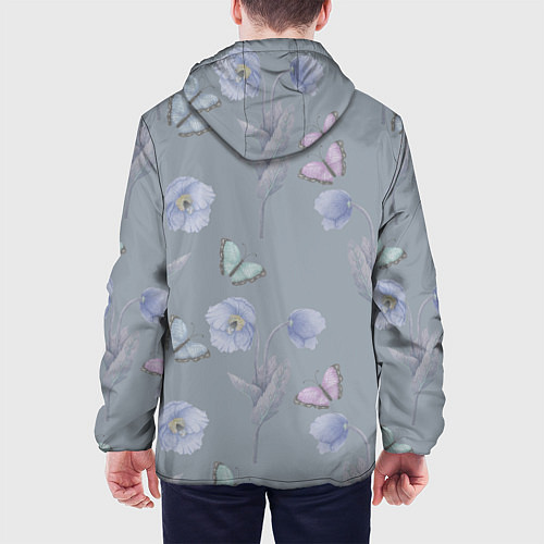 Мужская куртка Бабочки и цветы голубого мака / 3D-Черный – фото 4