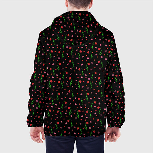 Мужская куртка Тюльпаны, сердечки , бабочки на черном / 3D-Черный – фото 4